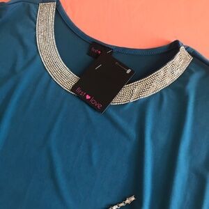 first love women's top blouse fashion blue neck rhinestone size XL